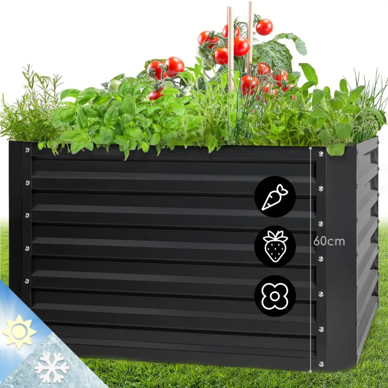 blumfeldt Hochbeet High Grow Straight Material: verzinkter Stahl. Durchmesser: 0,6 mm. Rostschutz. 4x Aluminium Schutzleisten. Maße: 100 x 60 x 100 cm. Volumen: 600 l. Anthrazit. – Bild 1