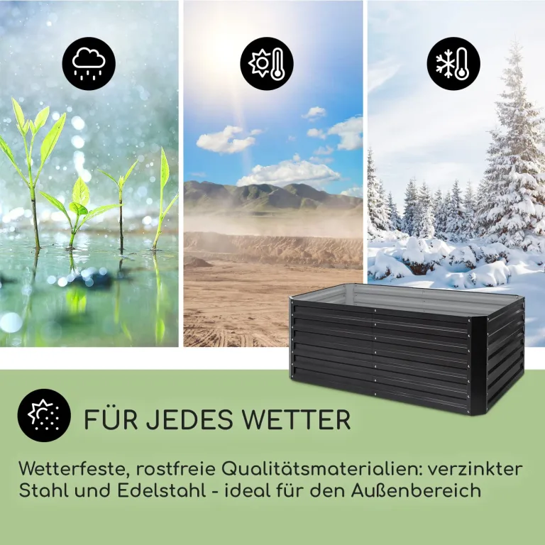 blumfeldt Hochbeet High Grow Straight Material: verzinkter Stahl. Durchmesser: 0,6 mm. Rostschutz. 4x Aluminium Schutzleisten. Maße: 200 x 60 x 100 cm. Volumen: 1200 l. Anthrazit. – Bild 2