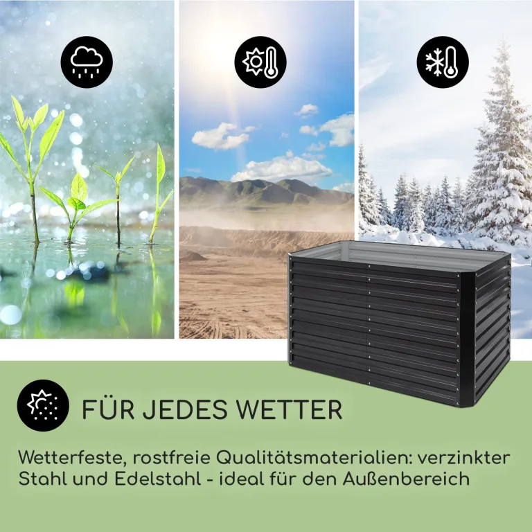 blumfeldt Hochbeet High Grow Straight Material: verzinkter Stahl. Durchmesser: 0,6 mm. Rostschutz. 4X Aluminium Schutzleisten. Maße: 200 x 90 x 100 cm. Volumen: 1800 l. Anthrazit. – Bild 2