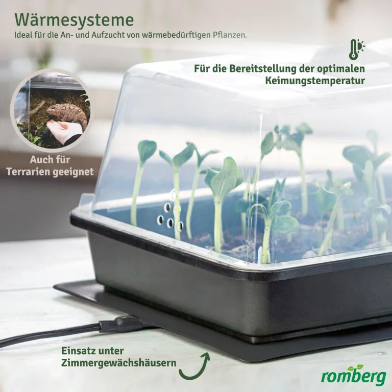 Romberg Heizmatte für Pflanzenanzucht, Größe S (40 × 15 cm), 14 W, IP67 wasserdichte Pflanzenheizung für Mini-Gewächshaus & Terrarium, passend für BoQube M und L PLUS Zimmergewächshäuser – Bild 7