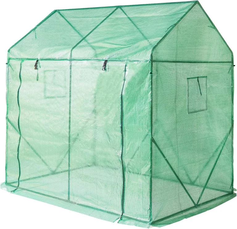 Yorbay Foliengewächshaus Gewächshaus für Tomaten, mit Gitternetzfolie und Fernster für Garten zur Aufzucht, spitzdach, Grün, 200 x 140 x 200cm (LxBxH) – Bild 6