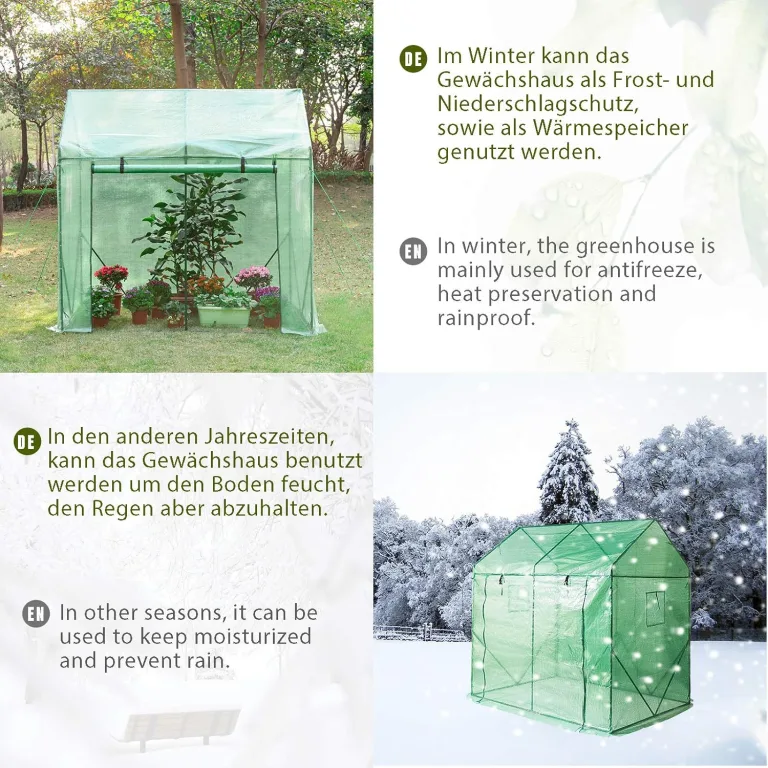 Yorbay Foliengewächshaus Gewächshaus für Tomaten, mit Gitternetzfolie und Fernster für Garten zur Aufzucht, spitzdach, Grün, 200 x 140 x 200cm (LxBxH) – Bild 7