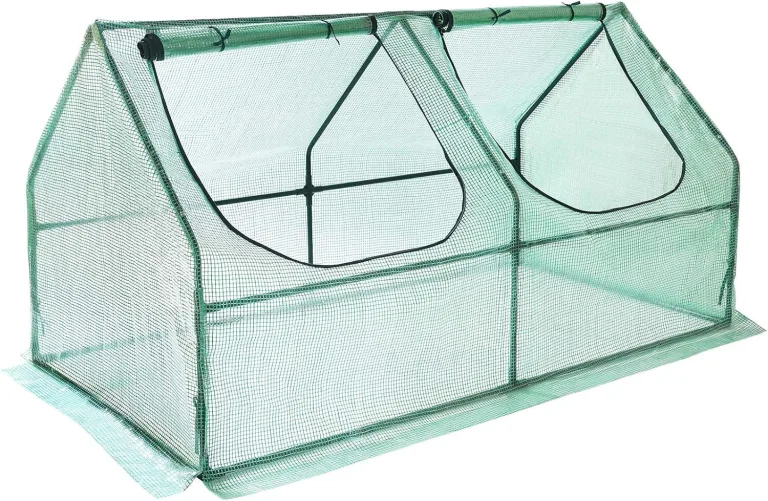 Yorbay Foliengewächshaus Frühbeet Gewächshaus für Tomaten Gemüse Pflanzen, mit UV-beständige Gitternetzfolie und Fernster für Garten zur Aufzucht, Spitzdach, niedrig, Grün, 180 x 90 x 90cm (LxBxH) – Bild 1