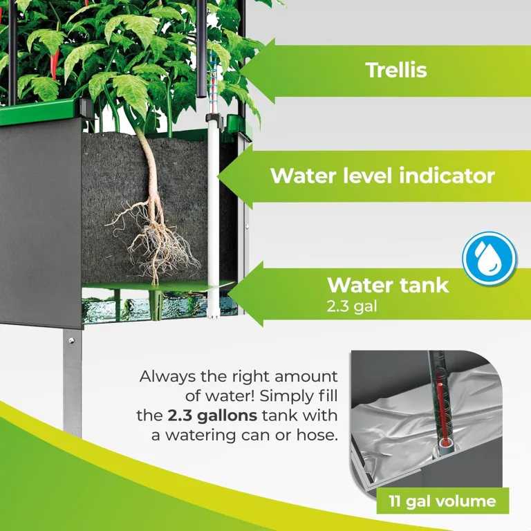 Bio Green Metall-Hochbeet City Jungle Heidelberg für Innen und Außen | Bewässerungssystem und Rankgitter integriert | Pflanzkübel für Gemüse, Kräuter und Blumen | B 62 x T 32 x H 160 cm – Bild 5