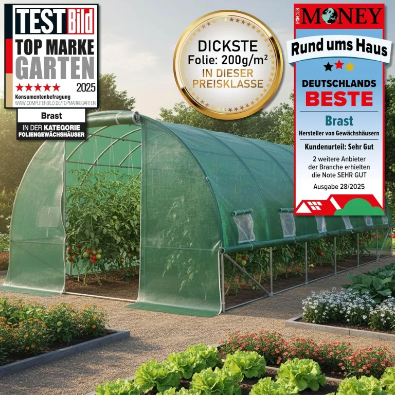 BRAST Gewächshaus Foliengewächshaus mit Stahlfundament | 2x3m - 3x8m | inkl. Erdanker Unkrautvlies & aufrollbare Seitenwände mit Moskitonetz | UV-stabilisierte Gitterschutzfolie 200g/m² | 300x600cm – Bild 2