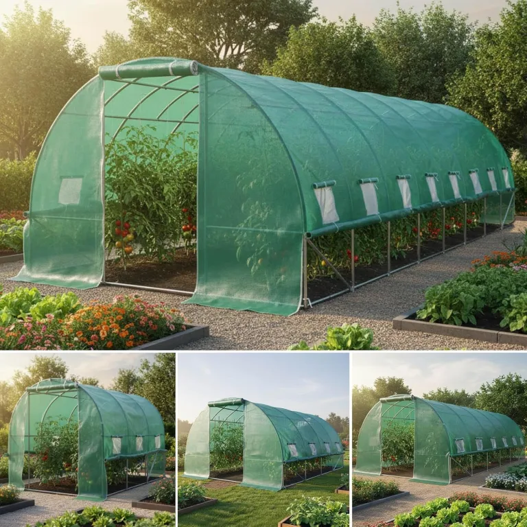 BRAST Gewächshaus Foliengewächshaus mit Stahlfundament | 2x3m - 3x8m | inkl. Erdanker Unkrautvlies & aufrollbare Seitenwände mit Moskitonetz | UV-stabilisierte Gitterschutzfolie 200g/m² | 300x800cm – Bild 1