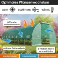 BRAST Gewächshaus Foliengewächshaus mit Stahlfundament | 2x3m - 3x8m | inkl. Erdanker Unkrautvlies & aufrollbare Seitenwände mit Moskitonetz | UV-stabilisierte Gitterschutzfolie 200g/m² | 300x800cm - Thumbnail 6