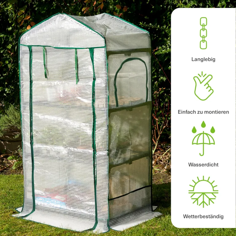 Bramble - Premium Garten Foliengewächshaus für Balkon & Terrasse mit 3 Etagen, Stahlrahmen & Verstärkter PVC-Abdeckung - Stabil & Einfach zu Montieren - 125x69x49cm – Bild 5