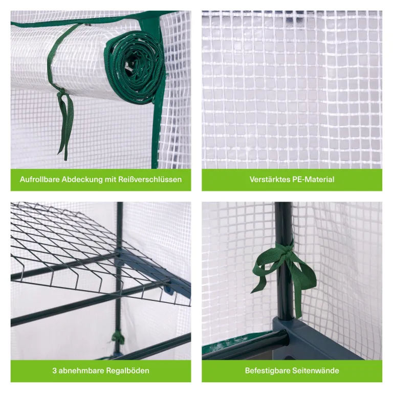 Bramble - Premium Garten Foliengewächshaus für Balkon & Terrasse mit 3 Etagen, Stahlrahmen & Verstärkter PVC-Abdeckung - Stabil & Einfach zu Montieren - 125x69x49cm – Bild 7