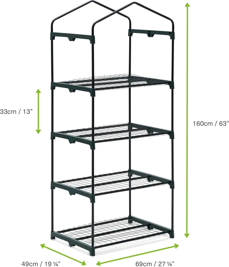 Bramble - Premium Garten Foliengewächshaus für Balkon & Terrasse mit 4 Etagen, Stahlrahmen & Verstärkter PVC-Abdeckung - Stabil & Einfach zu Montieren - 160x69x49cm – Bild 6