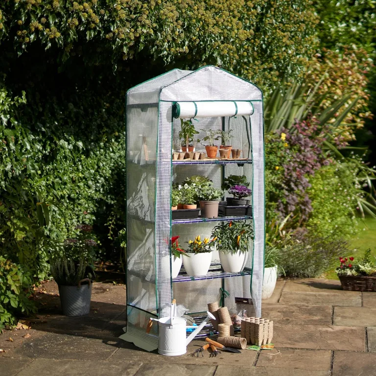 Bramble - Premium Garten Foliengewächshaus für Balkon & Terrasse mit 4 Etagen, Stahlrahmen & Verstärkter PVC-Abdeckung - Stabil & Einfach zu Montieren - 160x69x49cm – Bild 2