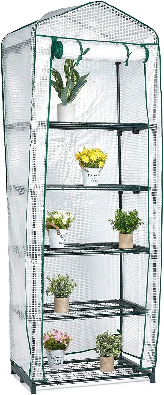 Bramble - Premium Garten Foliengewächshaus für Balkon & Terrasse mit 5 Regalen, Stahlrahmen & Verstärkter PVC-Abdeckung - Stabil & Einfach zu Montieren - 193x69x49cm Weiß - Bild 1