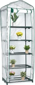 Bramble - Premium Garten Foliengewächshaus für Balkon & Terrasse mit 5 Regalen, Stahlrahmen & Verstärkter PVC-Abdeckung - Stabil & Einfach zu Montieren - 193x69x49cm Weiß - Thumbnail 1