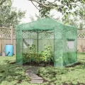 Outsunny Gewächshaus Treibhaus Tomatenhaus Frühbeet mit Tür und Fenster zum Aufrollen PE Stahl Dunkelgrün 238 x 178 x 240 cm - Thumbnail 3