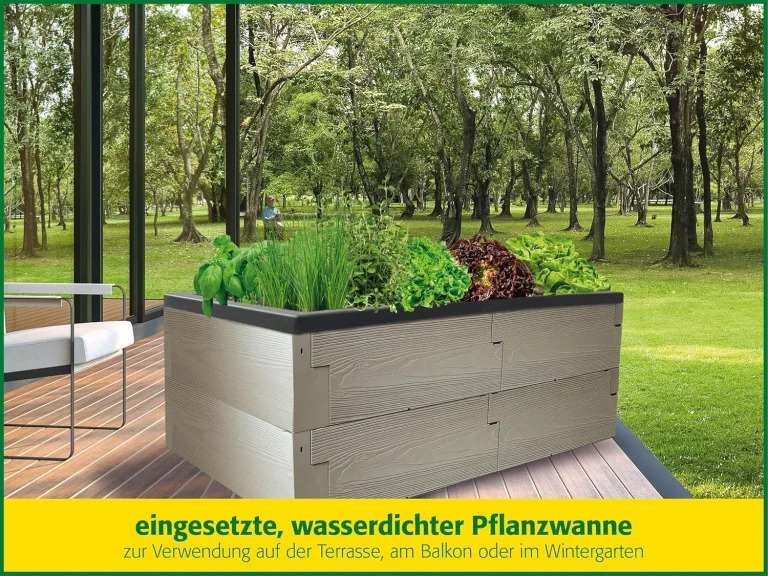 JUWEL Pflanzkasten Timber (Hochbeet für Balkon und Terrasse, mit wasserdichter Pflanzwanne, 130x60x40 cm, einfacher Aufbau durch Stecksystem, inkl. Ablaufschlauch, Pflanzbereich 20 cm hoch) 20469 – Bild 3