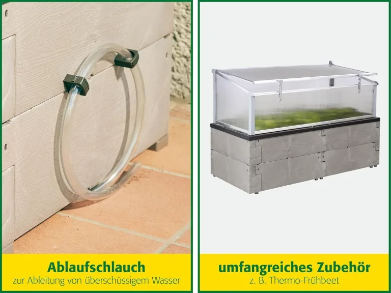JUWEL Pflanzkasten Timber (Hochbeet für Balkon und Terrasse, mit wasserdichter Pflanzwanne, 130x60x40 cm, einfacher Aufbau durch Stecksystem, inkl. Ablaufschlauch, Pflanzbereich 20 cm hoch) 20469 – Bild 6