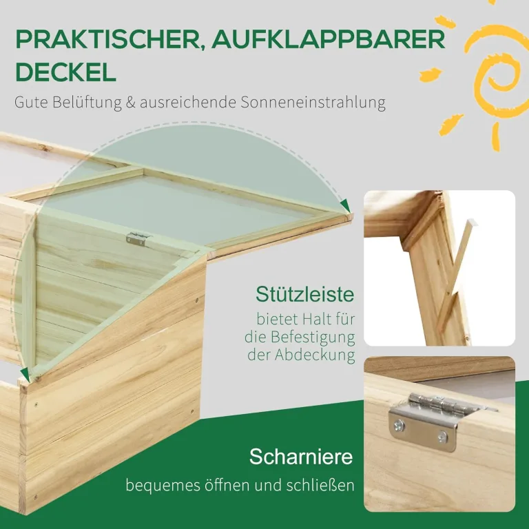 Outsunny Gewächshaus Holz Frühbeet Frühbeetkasten Treibhaus Garten & Pflanzkasten-System für Garten Balkon, 100 x 50 x 35 cm, Natur, Tanne, PC-Platte – Bild 4