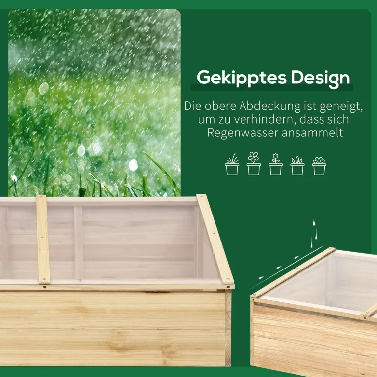 Outsunny Gewächshaus Holz Frühbeet Frühbeetkasten Treibhaus Garten & Pflanzkasten-System für Garten Balkon, 100 x 50 x 35 cm, Natur, Tanne, PC-Platte – Bild 5