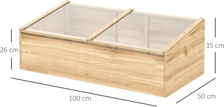 Outsunny Gewächshaus Holz Frühbeet Frühbeetkasten Treibhaus Garten & Pflanzkasten-System für Garten Balkon, 100 x 50 x 35 cm, Natur, Tanne, PC-Platte – Bild 7