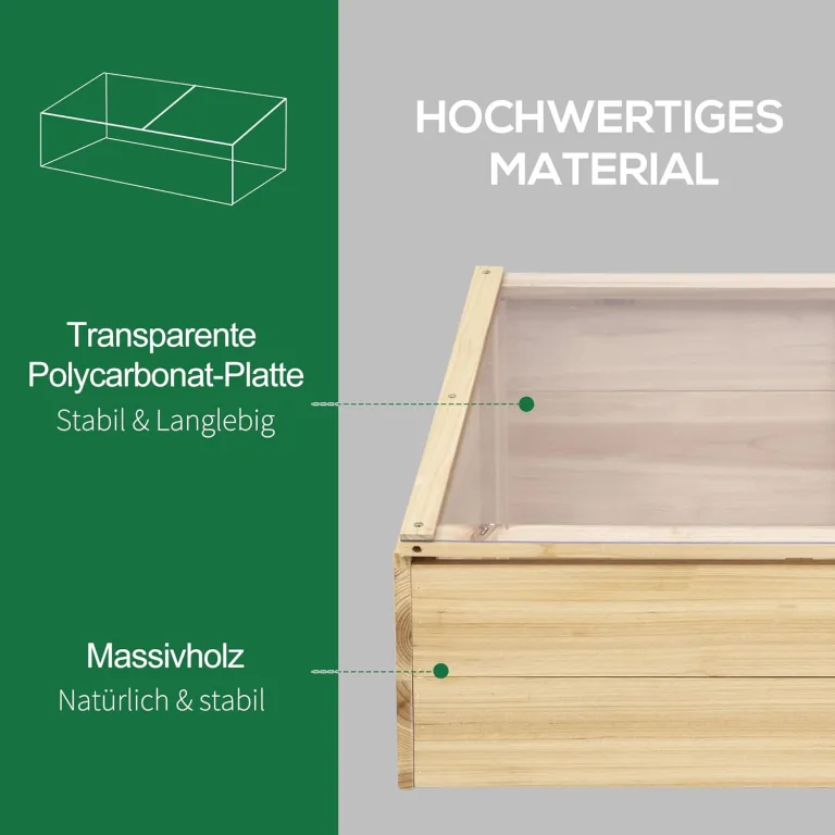 Outsunny Gewächshaus Holz Frühbeet Frühbeetkasten Treibhaus Garten & Pflanzkasten-System für Garten Balkon, 100 x 50 x 35 cm, Natur, Tanne, PC-Platte – Bild 3