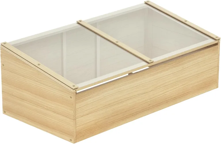 Outsunny Gewächshaus Holz Frühbeet Frühbeetkasten Treibhaus Garten & Pflanzkasten-System für Garten Balkon, 100 x 50 x 35 cm, Natur, Tanne, PC-Platte – Bild 1
