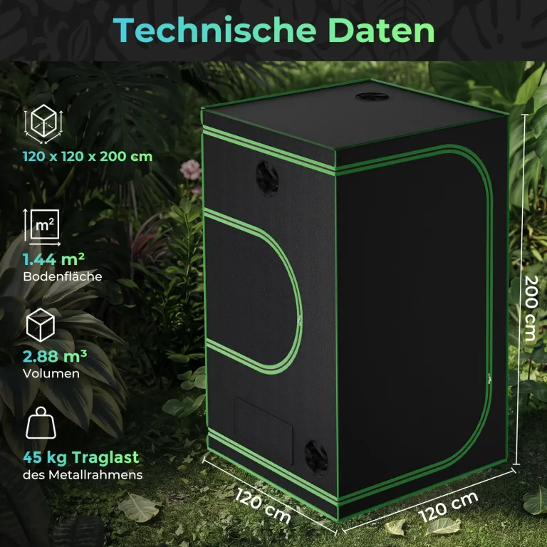 Kingpower Grow Zelt für Pflanzen Zuchtzelt Gewächshaus Box Zuchtschrank Garten Anzucht Gemüse Kräuter Grow Schrank Indoor Blumen klein Tomaten Hydro Green, Größe:120 x 120 x 200 cm (08) – Bild 3