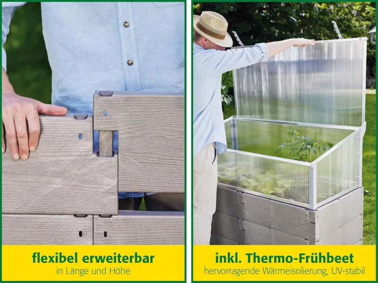JUWEL Timber Kombi-Set (Hochbeet inkl. Frühbeet-Aufsatz, 130x60 cm/Höhe 90/100 cm, Inhalt ca. 360l, hohe Wärmeisolierung, Fensterlüfter windgesichert) 20478, Nordic Wood – Bild 3
