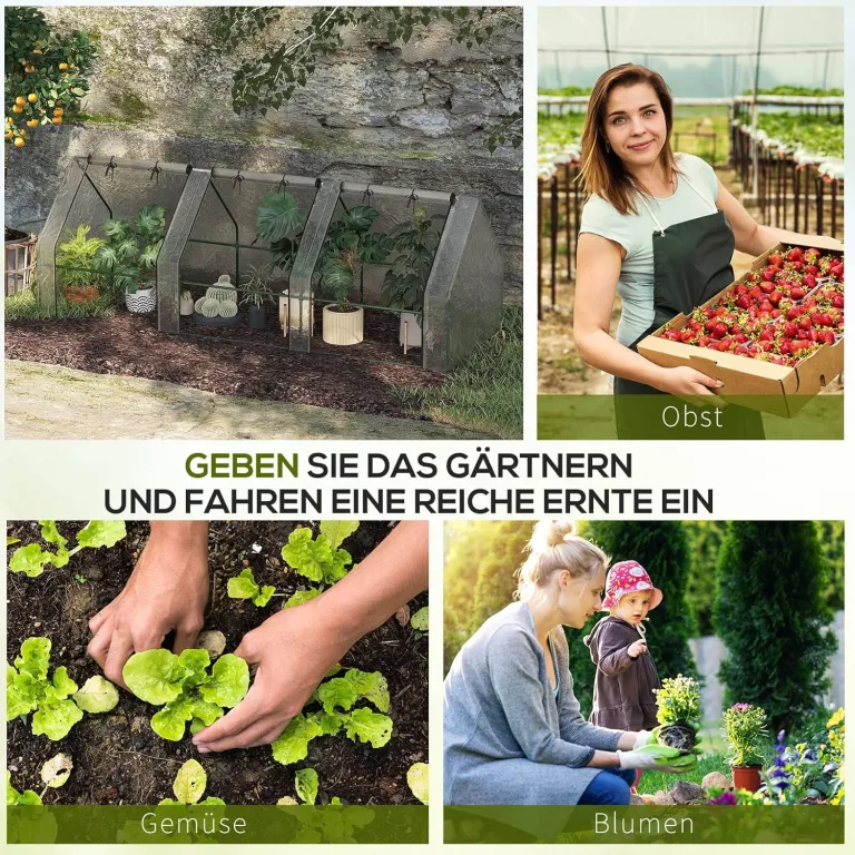 Outsunny Gewächshaus mit 3 Rollfenster, PE-Gitterfolie, Foliengewächshaus aus Stahl, Treibhaus für Balkon, Garten, Tomatenhaus 270x90x90cm, Tomatengewächshaus für Gemüse, Blumen, Pflanzen, Weiß – Bild 7