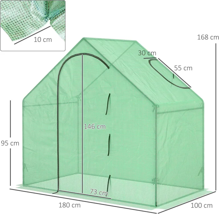 Outsunny Gewächshaus mit Fernster, Rolltür, Winterfest Foliengewächshaus aus Stahl, Treibhaus für Balkon, Garten, Tomatenhaus 180 x 100 x 168 cm, Tomatengewächshaus für Tomaten, Gemüse, Dunkelgrün – Bild 7