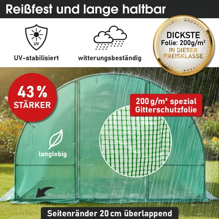 BRAST Gewächshaus Foliengewächshaus mit Stahlfundament | 2x3m - 3x8m | inkl. Erdanker Unkrautvlies & 6 Aufrollbare Fenster mit Moskitonetz | UV-stabilisierte Gitterschutzfolie 200g/m² | 200x300cm – Bild 6