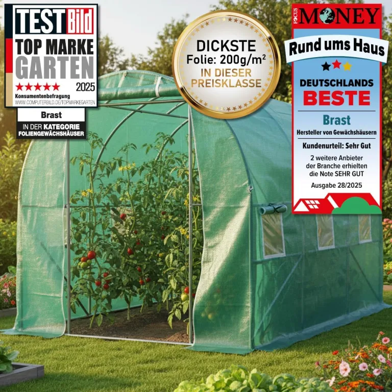 BRAST Gewächshaus Foliengewächshaus mit Stahlfundament | 2x3m - 3x8m | inkl. Erdanker Unkrautvlies & 6 Aufrollbare Fenster mit Moskitonetz | UV-stabilisierte Gitterschutzfolie 200g/m² | 200x300cm – Bild 3