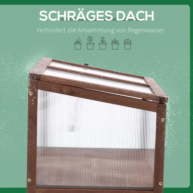 Outsunny Hochbeet aus Holz Frühbeet 90 x 50 x 93 cm Gewächstisch mit Abdeckung wetterfes Kräuterbeet Pflanzkasten für Garten, Balkon und Terrasse Braun – Bild 5