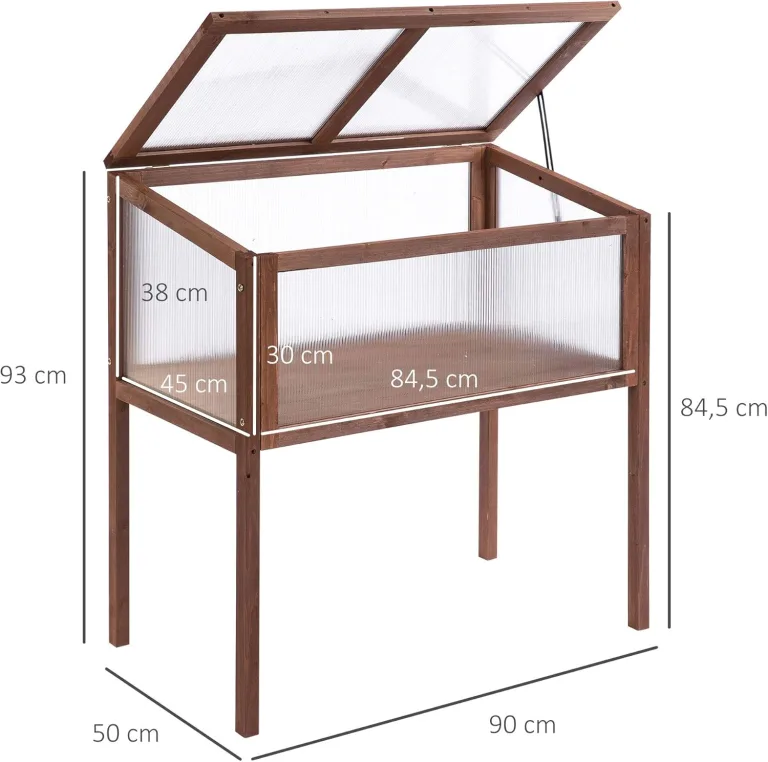 Outsunny Hochbeet aus Holz Frühbeet 90 x 50 x 93 cm Gewächstisch mit Abdeckung wetterfes Kräuterbeet Pflanzkasten für Garten, Balkon und Terrasse Braun – Bild 7