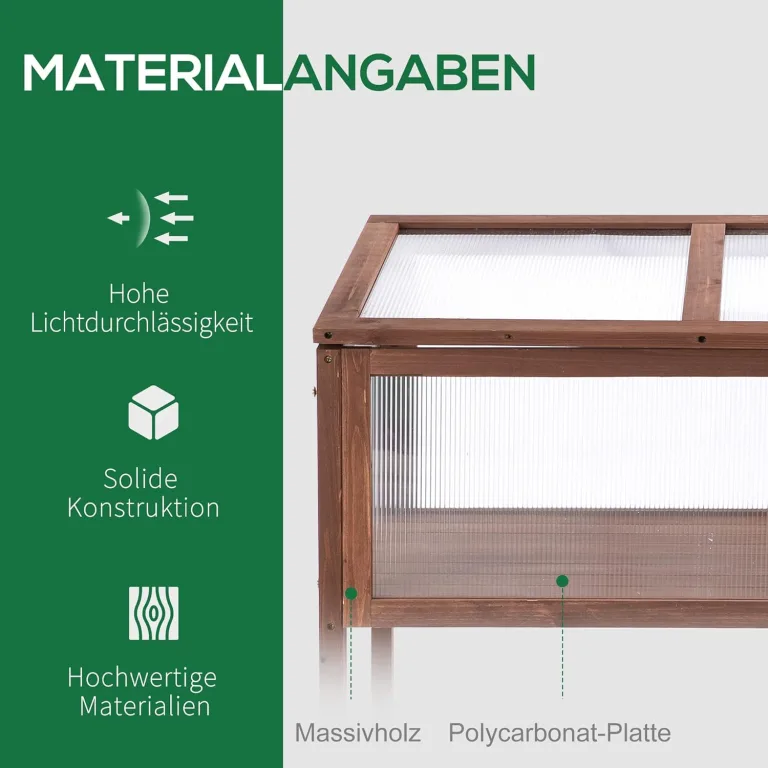 Outsunny Hochbeet aus Holz Frühbeet 90 x 50 x 93 cm Gewächstisch mit Abdeckung wetterfes Kräuterbeet Pflanzkasten für Garten, Balkon und Terrasse Braun – Bild 3