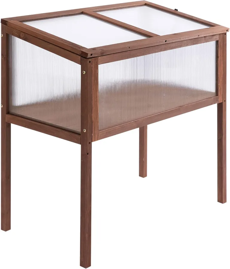 Outsunny Hochbeet aus Holz Frühbeet 90 x 50 x 93 cm Gewächstisch mit Abdeckung wetterfes Kräuterbeet Pflanzkasten für Garten, Balkon und Terrasse Braun – Bild 1