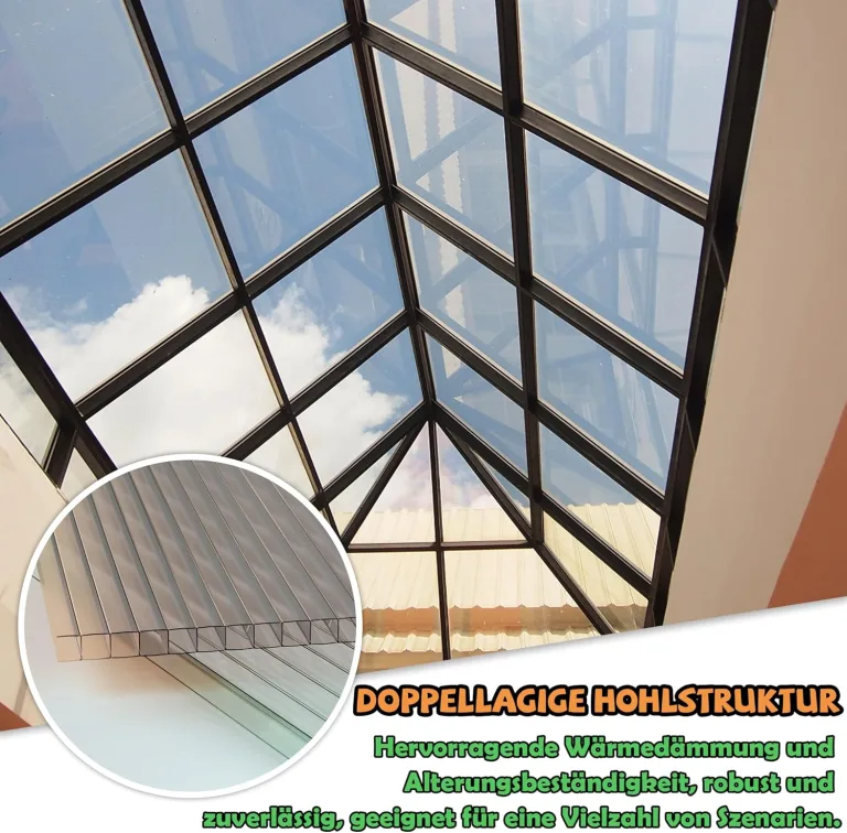 Froadp 14pcs Gewächshausplatten Zuschneidbar Stegplatten UV-Beständigen Polycarbonat Hohlkammerplatten 605x1210x4mm Polycarbonatplatten Transparente Doppelstegplatten für Garten Gewächshäuser – Bild 6