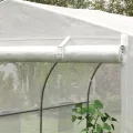 Outsunny Gewächshaus Gartentunnel Abm. 3,5L x 3l x 2H m Tür + 6 aufrollbare Fenster Verzinkter Stahl PE-Plane Hohe Dichte Weiß - Thumbnail 8
