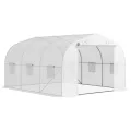 Outsunny Gewächshaus Gartentunnel Abm. 3,5L x 3l x 2H m Tür + 6 aufrollbare Fenster Verzinkter Stahl PE-Plane Hohe Dichte Weiß - Thumbnail 10