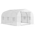 Outsunny Gewächshaus Gartentunnel Abm. 3,5L x 3l x 2H m Tür + 6 aufrollbare Fenster Verzinkter Stahl PE-Plane Hohe Dichte Weiß - Thumbnail 1