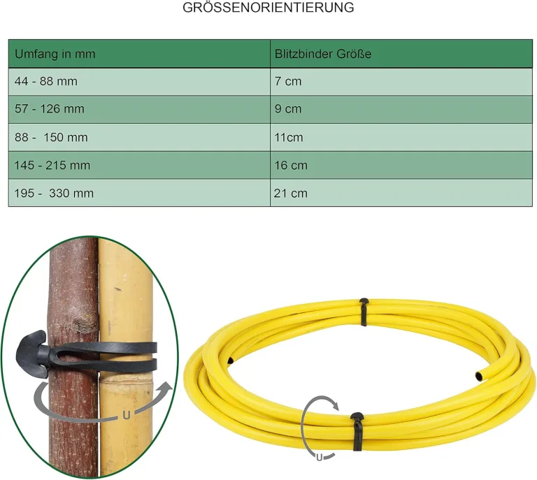 50 Blitzbinder 7cm - Pflanzenbinder für Gartenbau und Haushalt | Kabelbinder | Schlauchbinder | Universalbindung aus Gummi | 50 Stück | UV-beständig und elastisch | wiederverschließbar – Bild 6