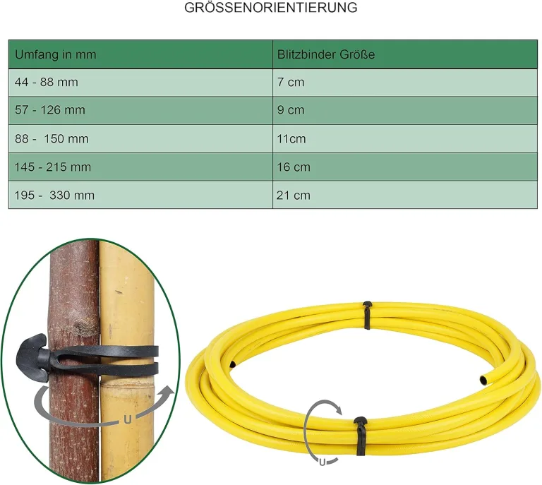 40 Blitzbinder 11cm - Pflanzenbinder für Gartenbau und Haushalt | Kabelbinder | Schlauchbinder | Universalbindung aus Gummi | 40 Stück | UV-beständig und elastisch | wiederverschließbar – Bild 8