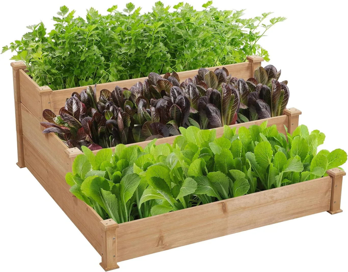 Yaheetech stapelbares Hochbeet 3 Etagen Blumentreppe Stufenbeet Garten Beete Pflanzenbeet Holz Frühbeet für Gemüse, Kräuter, Blumen, 3-stufig, Hellbraun - Bild 1