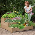 Yaheetech stapelbares Hochbeet 3 Etagen Blumentreppe Stufenbeet Garten Beete Pflanzenbeet Holz Frühbeet für Gemüse, Kräuter, Blumen, 3-stufig, Hellbraun - Thumbnail 3