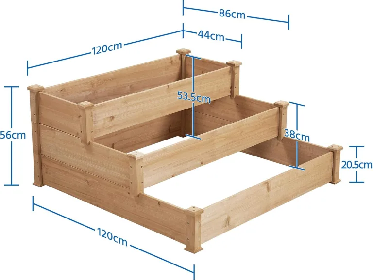 Yaheetech 3 stufiges Hochbeet Holz Balkon Garten Kräuterbeet Frühbeet Gartenbeet Pflanzenbeet Stufenbeet Blumentreppe stapelbar, 120 x 120 x 56 cm – Bild 2