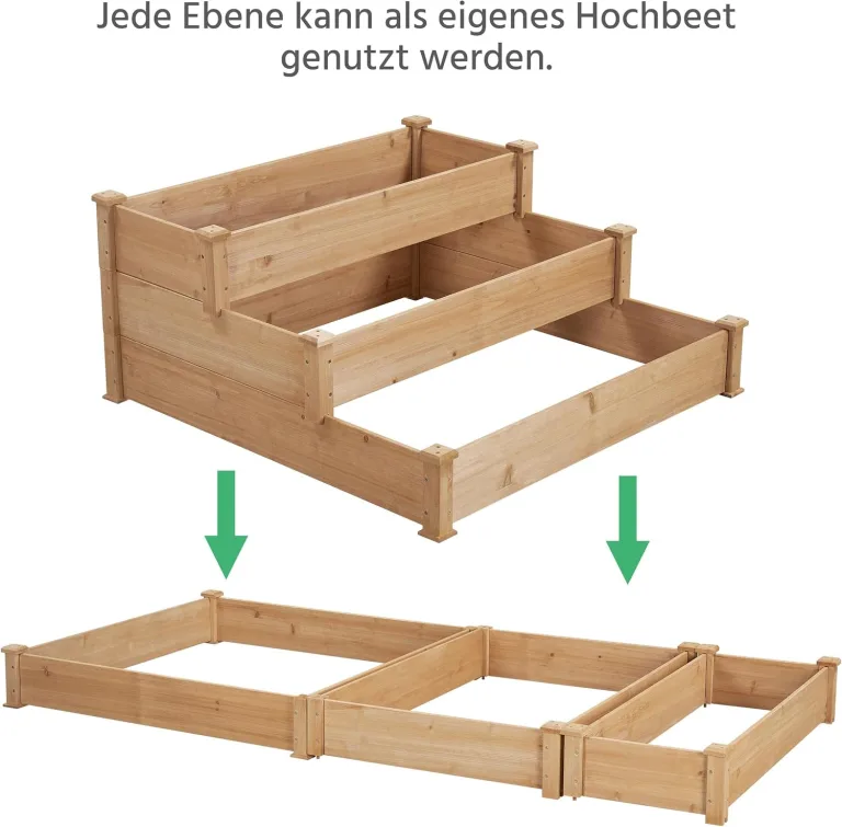 Yaheetech 3 stufiges Hochbeet Holz Balkon Garten Kräuterbeet Frühbeet Gartenbeet Pflanzenbeet Stufenbeet Blumentreppe stapelbar, 120 x 120 x 56 cm – Bild 5