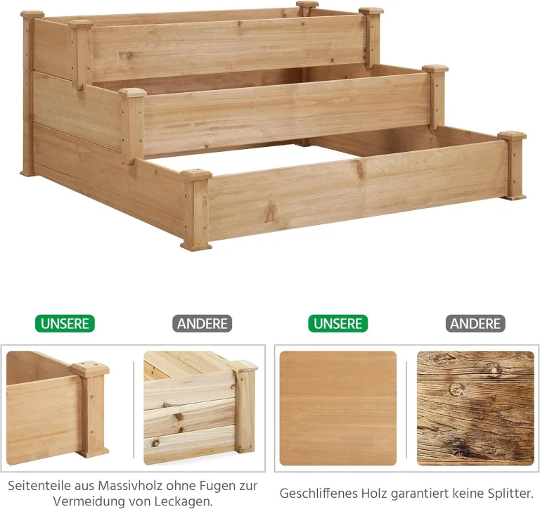 Yaheetech 3 stufiges Hochbeet Holz Balkon Garten Kräuterbeet Frühbeet Gartenbeet Pflanzenbeet Stufenbeet Blumentreppe stapelbar, 120 x 120 x 56 cm – Bild 7