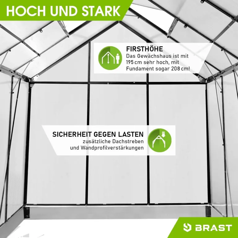 BRAST Gewächshaus Aluminium mit Fundament | 42 Modelle | 130x190x195cm - 490x250x235cm | TÜV geprüft | 6mm Hohlkammerplatten | rostfrei wetterfest temperaturbeständig | 190x190x195cm Grau – Bild 6