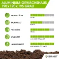 BRAST Gewächshaus Aluminium mit Fundament | 42 Modelle | 130x190x195cm - 490x250x235cm | TÜV geprüft | 6mm Hohlkammerplatten | rostfrei wetterfest temperaturbeständig | 190x190x195cm Grau - Thumbnail 5