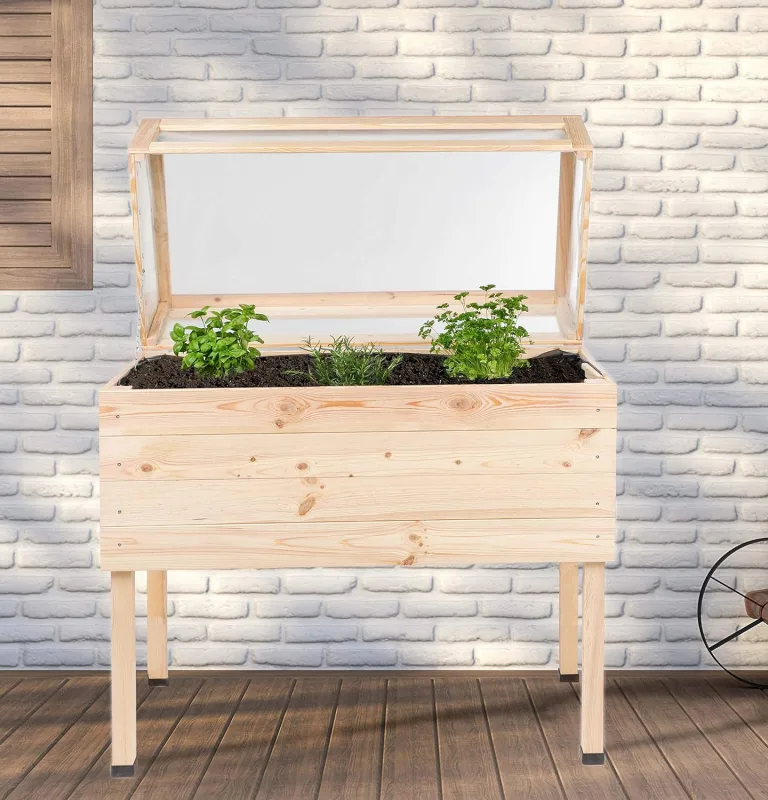 HI 62914 Hochbeet aus Holz mit Deckel und Folie 105x50x100cm – Bild 3