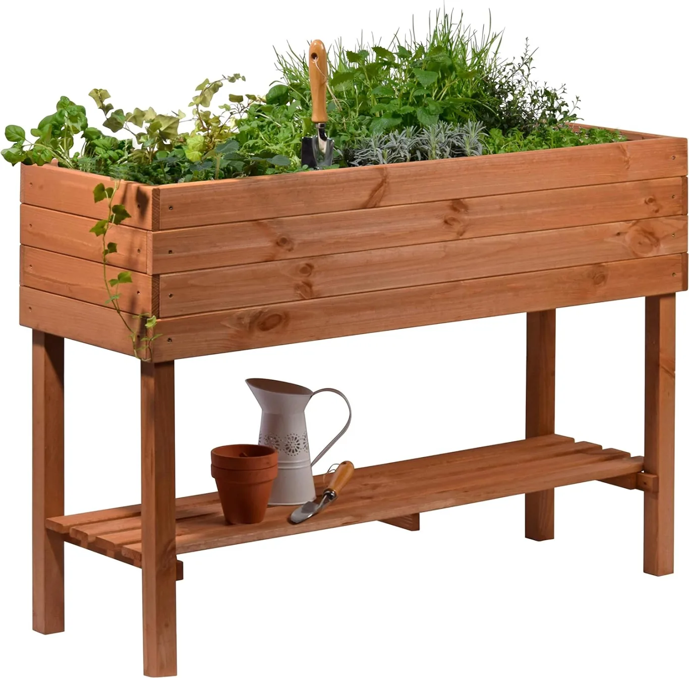dobar® 58130FSCe Großes Hochbeet XXL mit Ablagefläche | Erhöhtes Gemüsebeet Massivholz | Kräuterbeet Wetterfest | Pflanzkasten für Balkon/Garten/Terrasse | 117 x 40 x 80 cm | Braun - Bild 1